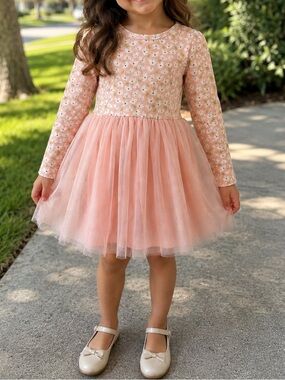 Long Sleeve Floral Tulle Dress